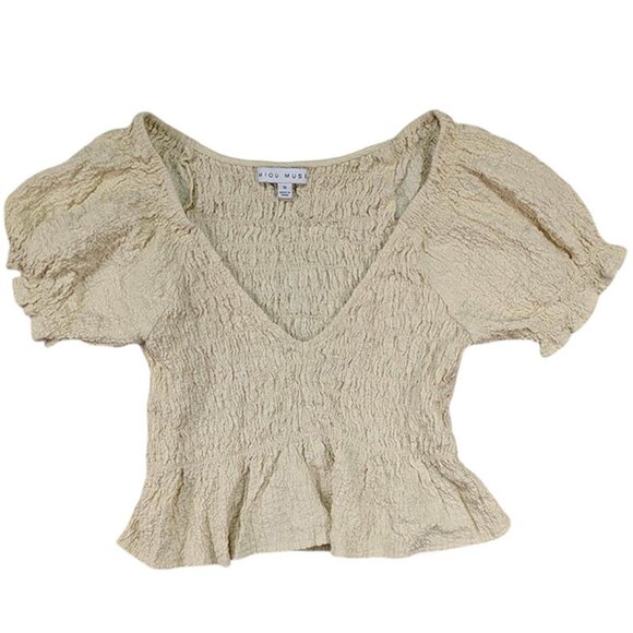 Miou Muse Tops - Miou Muse Crop Top Womens S Ivory Ruched Milkmaid Fairycore Cottagecore BohoChic